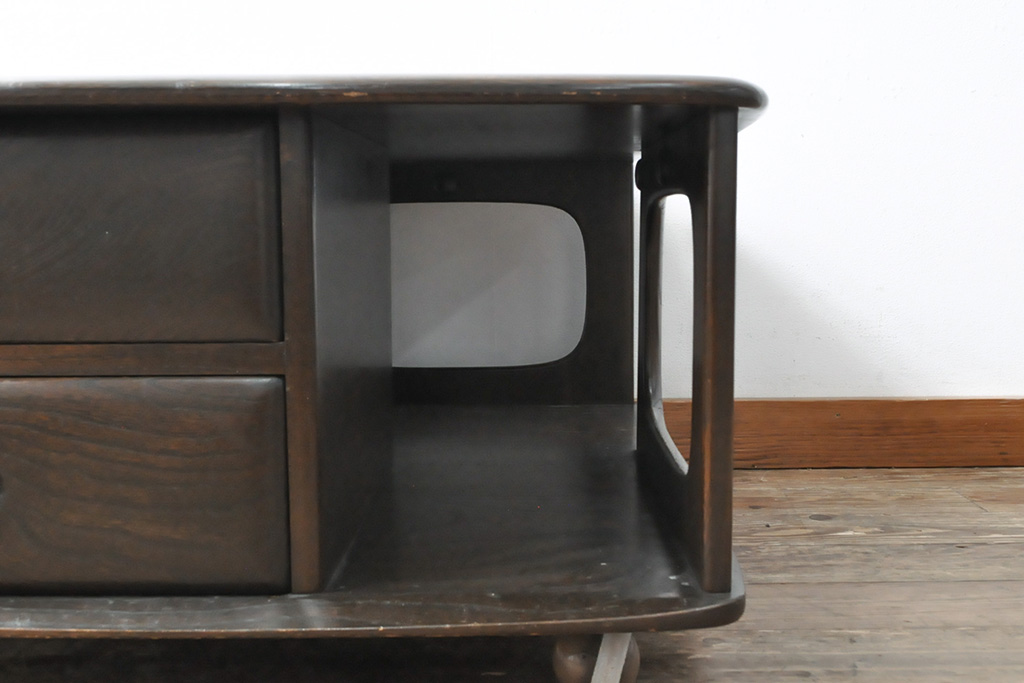 イギリスビンテージ　ERCOL(アーコール)　丸みのあるフォルムが愛らしい、希少なパンドラボックスコーヒーテーブル(センターテーブル、ローテーブル、ヴィンテージ)(R-054074)