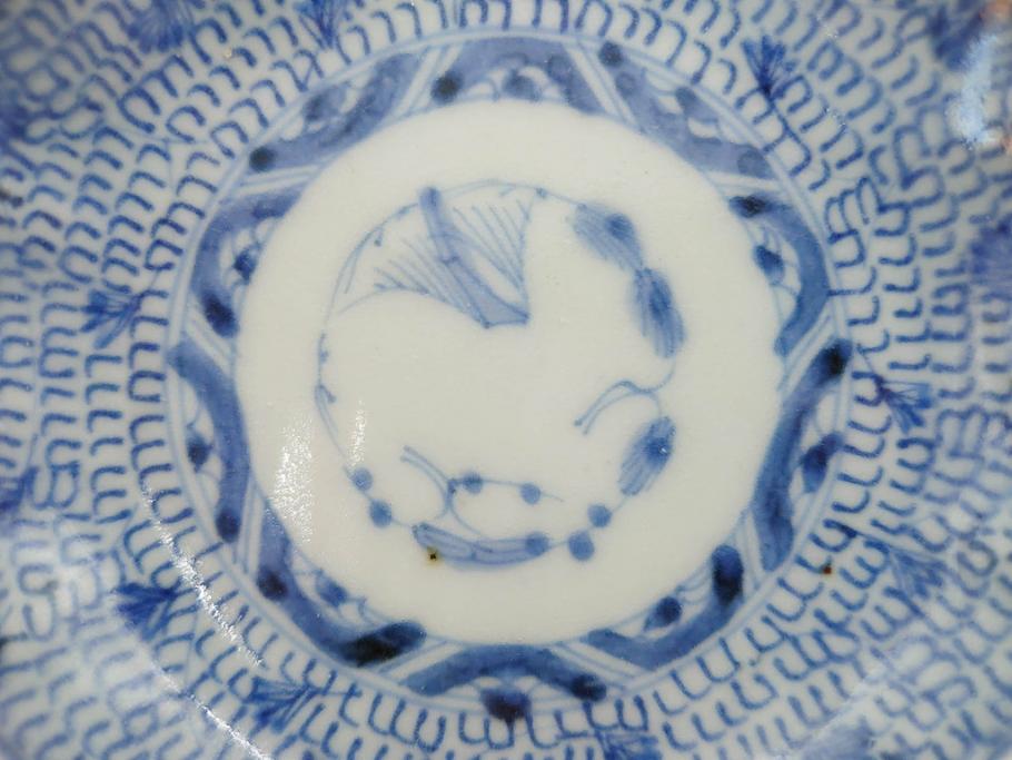 江戸後期 古伊万里 成化年製 微塵唐草文染付 約11cm 3.5寸 繊細