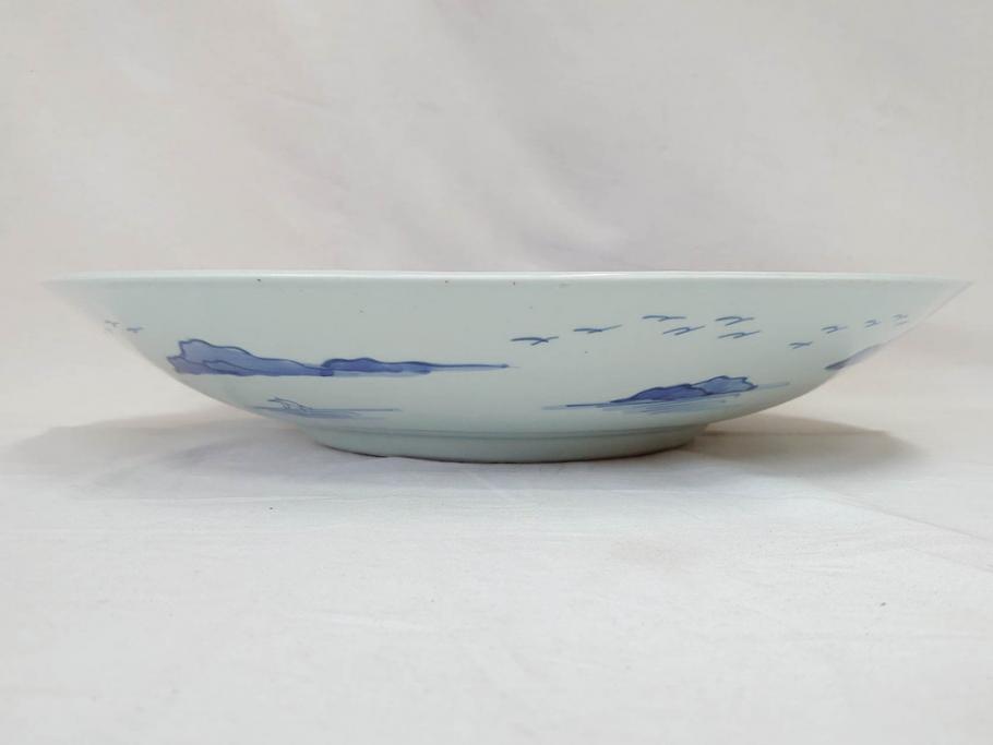 話題の人気 染付 古伊万里 江戸期 1尺5寸 繊細に描かれた山水図が 約47cm 染付