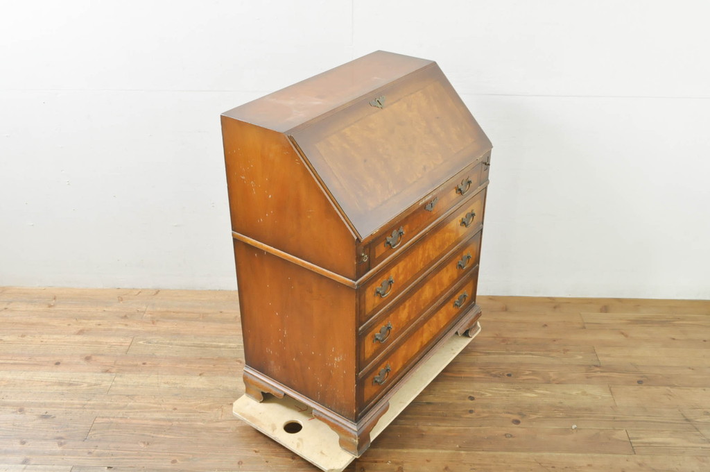 イギリスビンテージ　イギリス高級家具　ロスジョン(ROSJOHN)　イギリス王室御用達　マホガニー材　品のある佇まいが美しいライティングビューロー(ワークデスク、サイドチェスト、在宅用、在宅ワーク用、ヴィンテージ、英国)(R-076401)