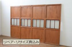 アンティーク建具　モダンなガラス入り升目(マス目)格子蔵戸1枚(玄関戸、格子戸、ガラス戸、引き戸)(R-079623)