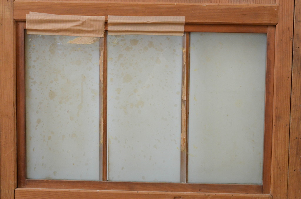 アンティーク建具　落ちついた和の空間を演出する幅狭ガラス帯戸4枚セット(引き戸、ガラス戸)(R-068724)