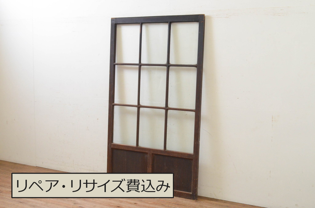 アンティーク建具　どこか懐かしい雰囲気が漂うマス目(升目)のガラス戸1枚(引き戸)(R-068729)