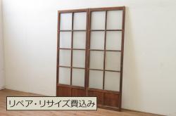 アンティーク建具　美しい杉材一枚板が和の空間づくりにおすすめ!! 横桟入りの幅狭板戸1枚(舞良戸、引き戸)(R-073454)