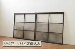 アンティーク建具　昭和中期　摺り上げ　腰板杉材　うずら杢が美しい雪見障子戸3枚セット(建具、擦り上げ障子戸、擦上障子戸、引き戸)(R-037053)