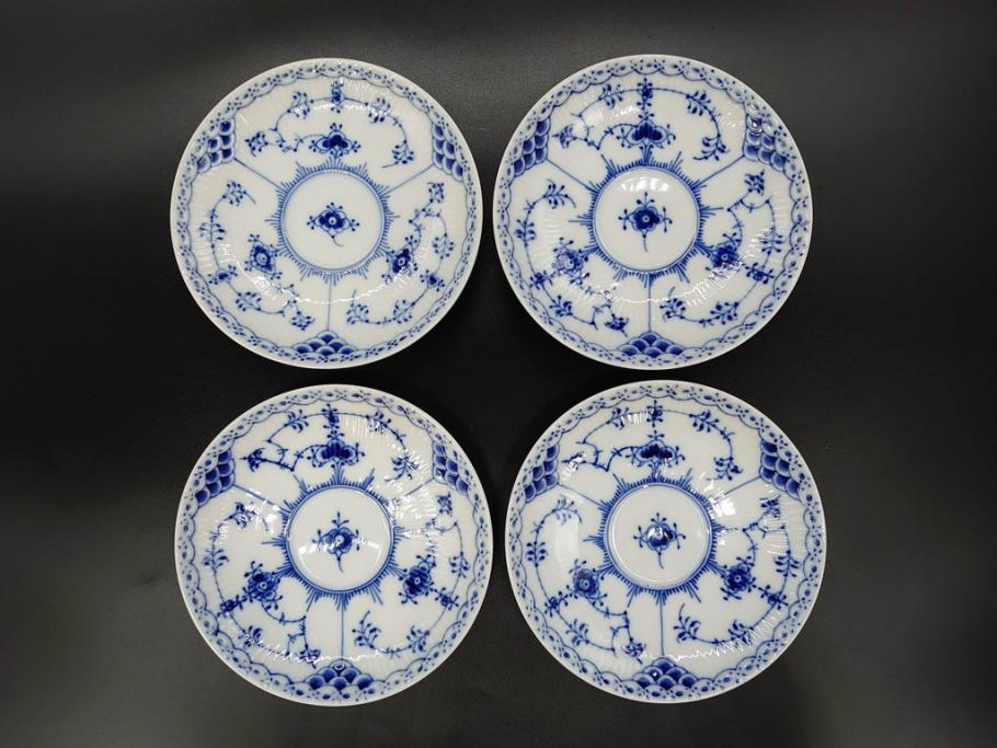 デンマーク　ROYAL COPENHAGEN(ロイヤルコペンハーゲン)　ブルーフルーテッド　ハーフレース　525　上品なデザインのティーカップ&ソーサー5客セット(洋食器、C&S)(R-078345)