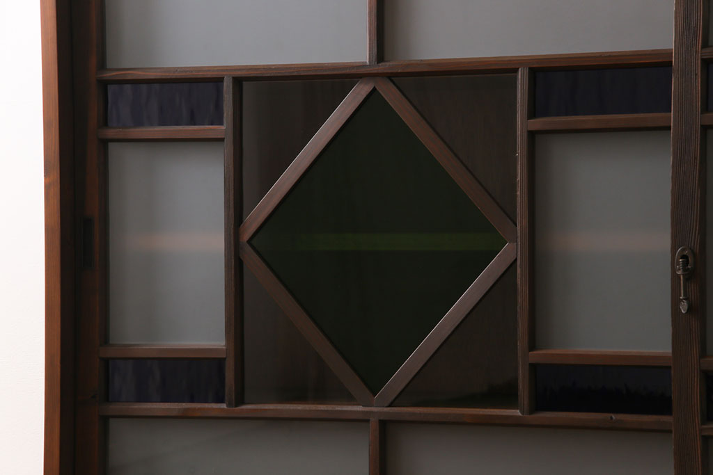 ラフジュ工房オリジナル　建具リメイク　色ガラスがおしゃれな収納棚(サイドボード、戸棚)