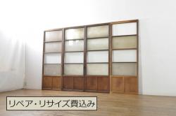 アンティーク建具　温かみのある木味が魅力的な幅狭ガラス戸4枚セット(引き戸)(R-076088)