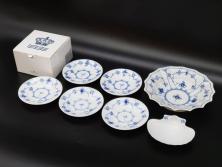 デンマーク　ROYAL COPENHAGEN(ロイヤルコペンハーゲン)　ブルーフルーテッド　プレイン　ブルーコペンハーゲン　様々なシーンに対応できるプレート5枚・シェルディッシュ・ボウルセット(皿、深皿、小皿、変形皿、貝、花柄、洋食器)(R-078347)