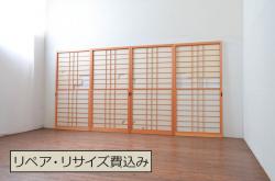 アンティーク建具　古い木味が魅力のマス目(升目)格子のガラス戸1枚(引き戸)(R-067341)