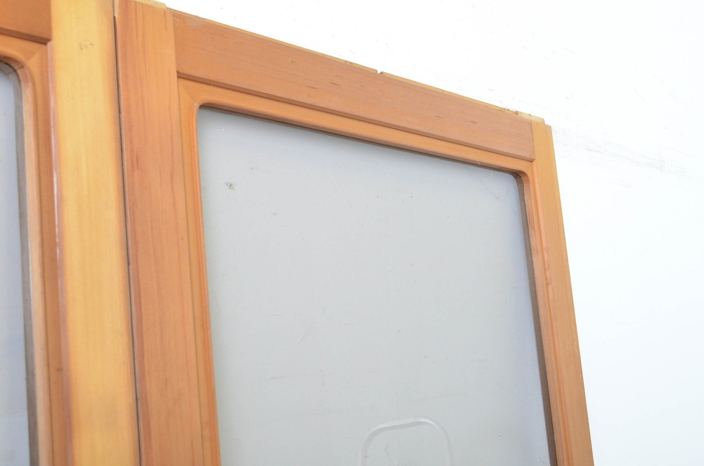 中古　大判スモークガラス入り　シンプルな数寄屋のガラス戸2枚セット(引き戸)(R-064102)