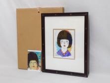 真作　2007年　米倉斉加年　「よし!きめた!!」　F0(0号)　肉筆　サイン入り　水彩画(絵画、少女、子ども、子供、はがき付き(椰子の実)、額装、共箱付き)(R-078348)
