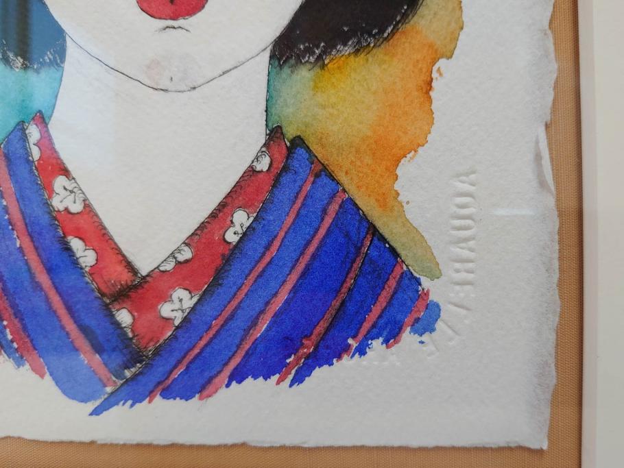 真作　2007年　米倉斉加年　「よし!きめた!!」　F0(0号)　肉筆　サイン入り　水彩画(絵画、少女、子ども、子供、はがき付き(椰子の実)、額装、共箱付き)(R-078348)