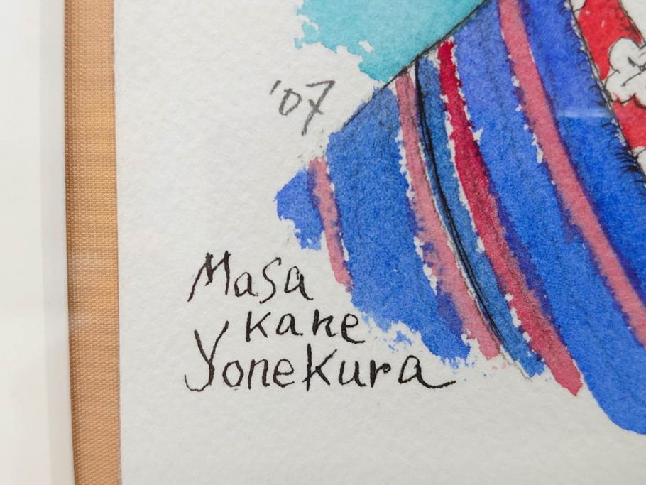 真作　2007年　米倉斉加年　「よし!きめた!!」　F0(0号)　肉筆　サイン入り　水彩画(絵画、少女、子ども、子供、はがき付き(椰子の実)、額装、共箱付き)(R-078348)