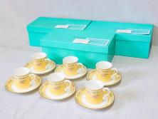 Tiffany&Co.(ティファニー)　Pink Tulip(ピンクチューリップ)　Sybil Connolly　食卓に彩を与えてくれるデミタスカップ&ソーサー6客セット(C&S、Made in Japan、陶器、花柄、説明書付き、洋食器)(R-078350)