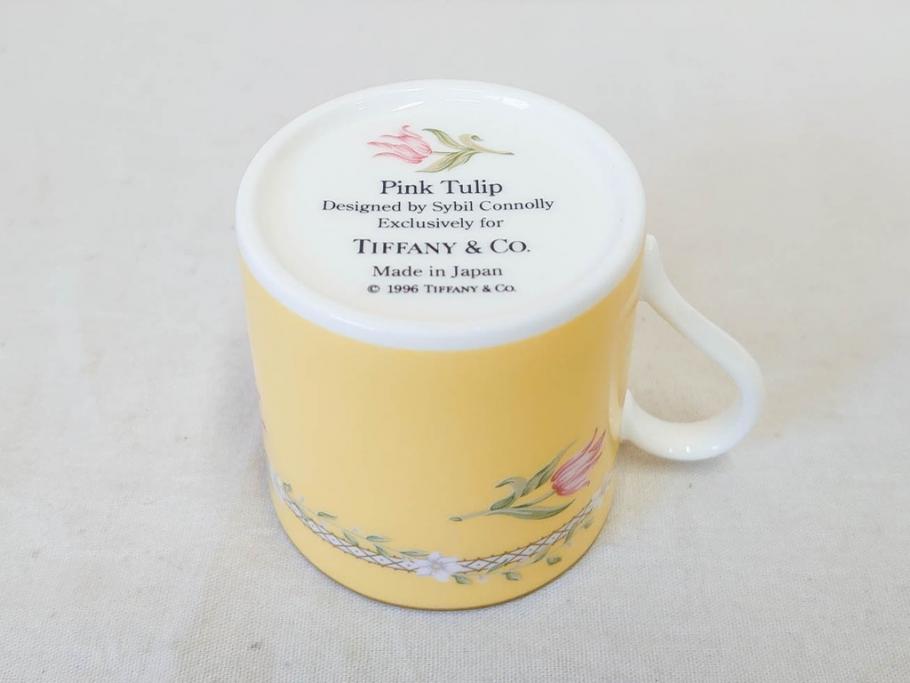 Tiffany&Co.(ティファニー)　Pink Tulip(ピンクチューリップ)　Sybil Connolly　食卓に彩を与えてくれるデミタスカップ&ソーサー6客セット(C&S、Made in Japan、陶器、花柄、説明書付き、洋食器)(R-078350)