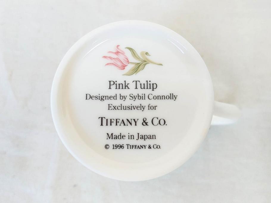 Tiffany&Co.(ティファニー)　Pink Tulip(ピンクチューリップ)　Sybil Connolly　食卓に彩を与えてくれるデミタスカップ&ソーサー6客セット(C&S、Made in Japan、陶器、花柄、説明書付き、洋食器)(R-078350)