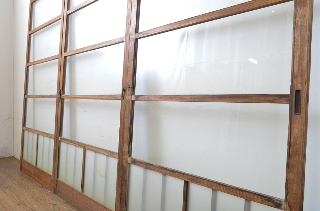 逆輸入 アンティーク建具 経年を感じる風合いが魅力のガラス戸3枚セット 建具