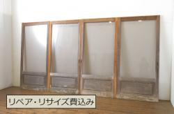 アンティーク建具　和製アンティーク　昭和初期　シンプルな木製フレームの障子戸4枚セット(建具、引き戸)(R-037107)