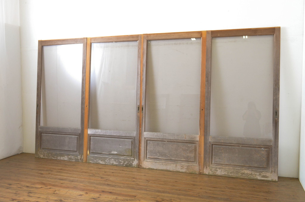 中古　大判スモークガラス入り　背の高い数寄屋のガラス戸4枚セット(引き戸)(R-064109)