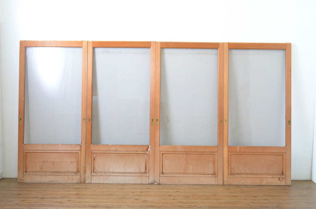 中古　大判スモークガラス入り　背の高い数寄屋のガラス戸4枚セット(引き戸)(R-064109)