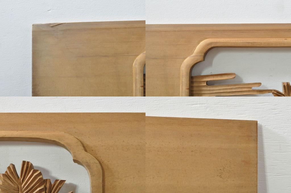 アンティーク建具　和の雰囲気を高める松と鷹の彫刻欄間2枚セット(明り取り、明かり取り)(R-076335)