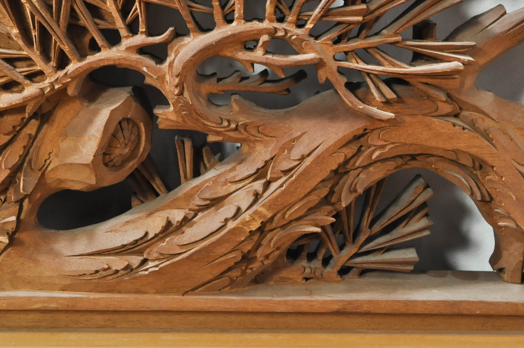 アンティーク建具　井波彫刻　秀山之作　力強い松の図柄が美しい彫刻欄間2枚セット(明り取り、明かり取り)(R-076336)