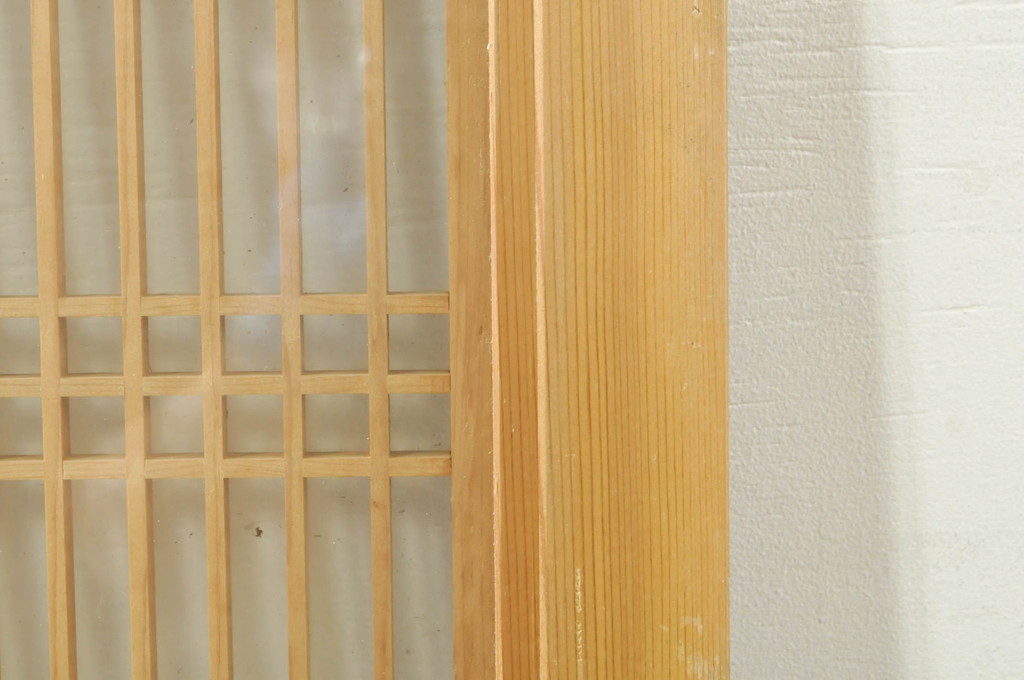 ビンテージ建具　両面ガラス　繊細な格子が目を惹く筬欄間2枚セット(明り取り、明かり取り、オサランマ、おさらんま、格子欄間、ヴィンテージ)(R-076337)