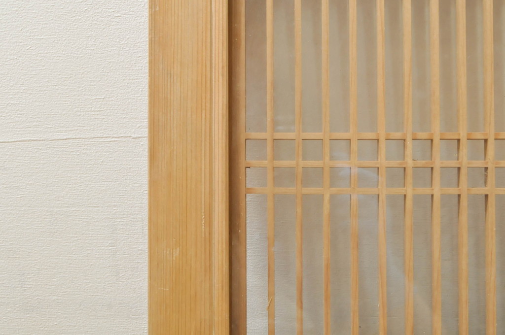 ビンテージ建具　両面ガラス　繊細な格子が目を惹く筬欄間2枚セット(明り取り、明かり取り、オサランマ、おさらんま、格子欄間、ヴィンテージ)(R-076337)