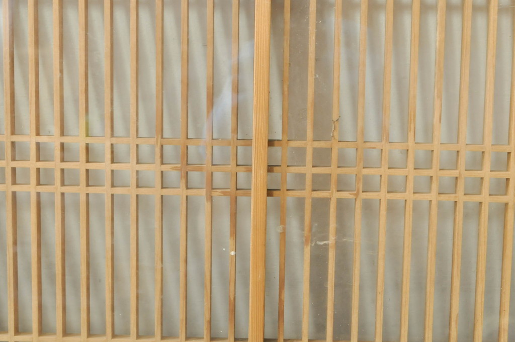 ビンテージ建具　両面ガラス　繊細な格子が目を惹く筬欄間2枚セット(明り取り、明かり取り、オサランマ、おさらんま、格子欄間、ヴィンテージ)(R-076337)