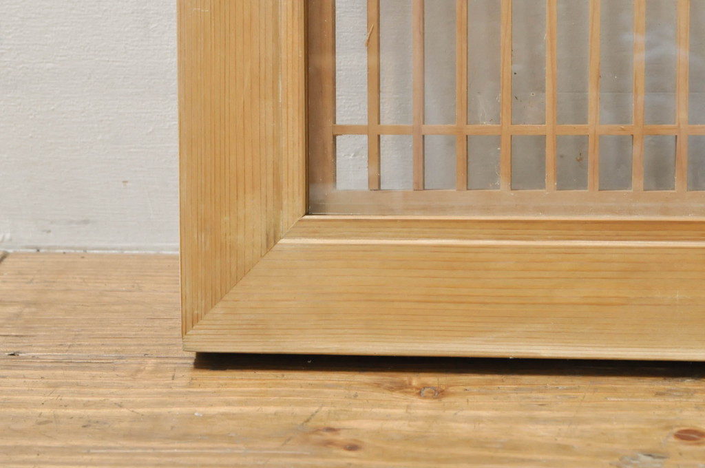 ビンテージ建具　両面ガラス　繊細な格子が目を惹く筬欄間2枚セット(明り取り、明かり取り、オサランマ、おさらんま、格子欄間、ヴィンテージ)(R-076337)