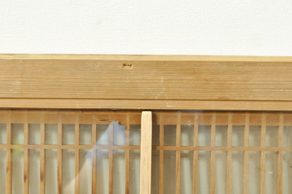 ビンテージ建具　両面ガラス　繊細な格子が目を惹く筬欄間2枚セット(明り取り、明かり取り、オサランマ、おさらんま、格子欄間、ヴィンテージ)(R-076337)