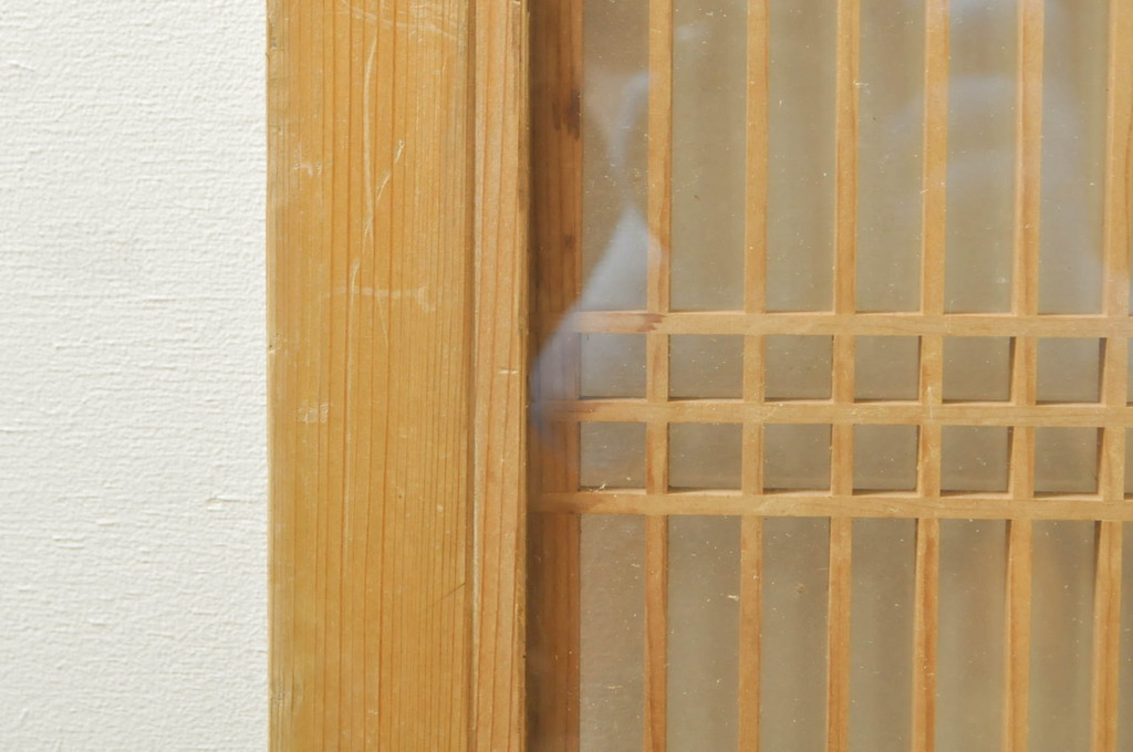 ビンテージ建具　両面ガラス　繊細な格子が目を惹く筬欄間2枚セット(明り取り、明かり取り、オサランマ、おさらんま、格子欄間、ヴィンテージ)(R-076337)