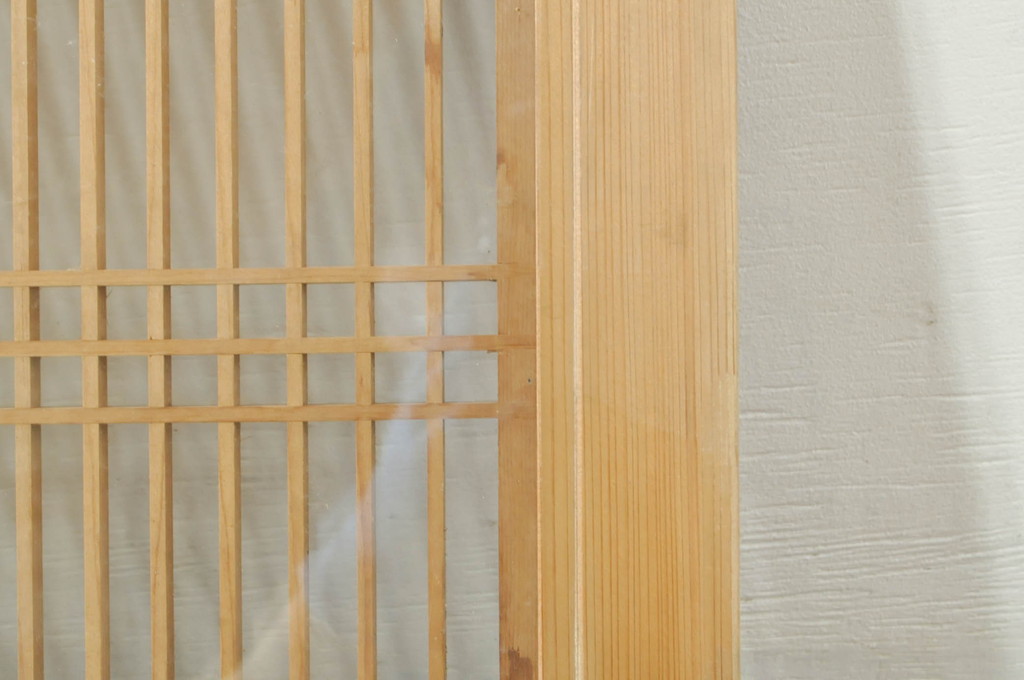 ビンテージ建具　両面ガラス　繊細な格子が目を惹く筬欄間2枚セット(明り取り、明かり取り、オサランマ、おさらんま、格子欄間、ヴィンテージ)(R-076337)