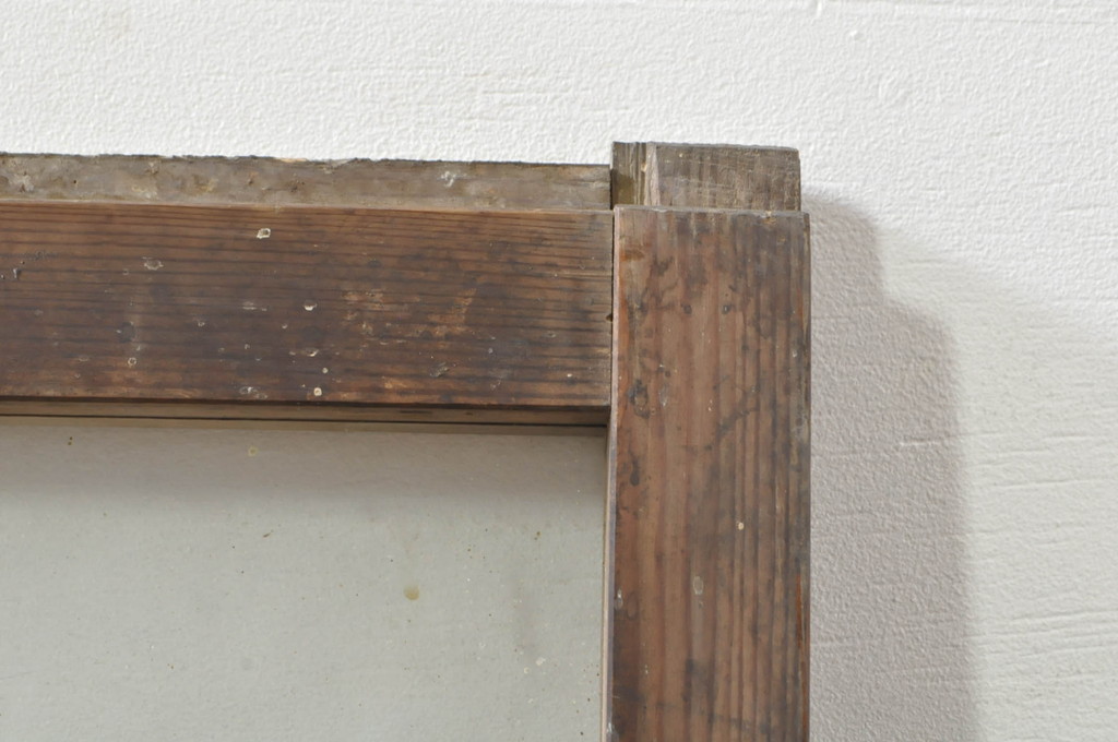 アンティーク建具　レトロ空間におすすめ!素朴な木味が魅力的なガラス窓2枚セット(引き戸、ガラス戸)(R-076339)