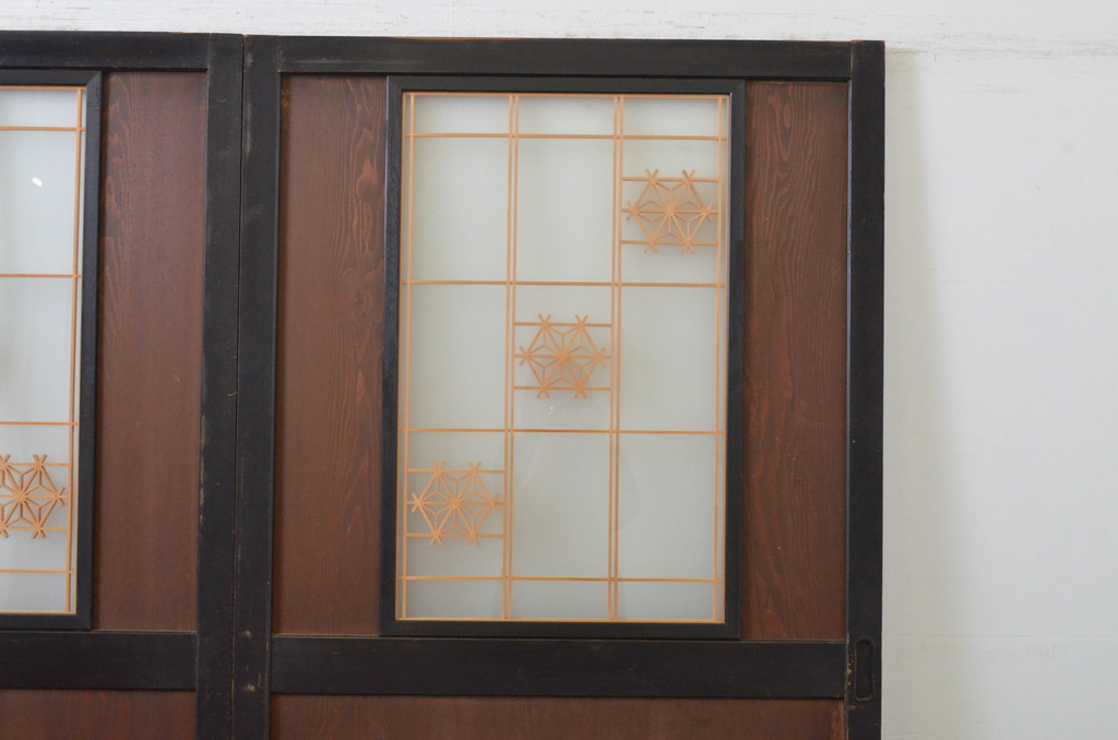 アンティーク建具　組子入りが上質な和の空間を演出するガラス板戸2枚セット(引き戸)(R-064120)