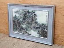 真作　中国　傅益瑶　15号　水墨画(墨絵、布引観音、風景画、女流画家、額装)(R-078410)