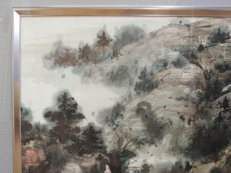 真作　中国　傅益瑶　15号　水墨画(墨絵、布引観音、風景画、女流画家、額装)(R-078410)