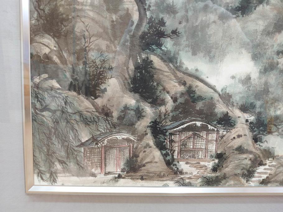 真作　中国　傅益瑶　15号　水墨画(墨絵、布引観音、風景画、女流画家、額装)(R-078410)