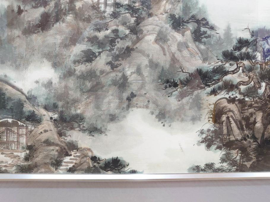 真作　中国　傅益瑶　15号　水墨画(墨絵、布引観音、風景画、女流画家、額装)(R-078410)