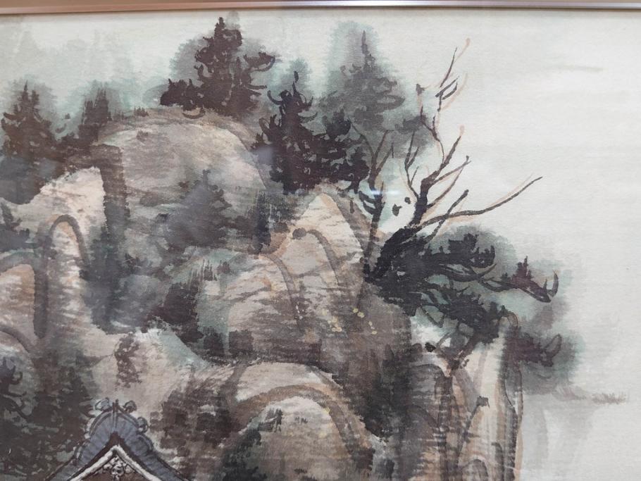 真作　中国　傅益瑶　15号　水墨画(墨絵、布引観音、風景画、女流画家、額装)(R-078410)