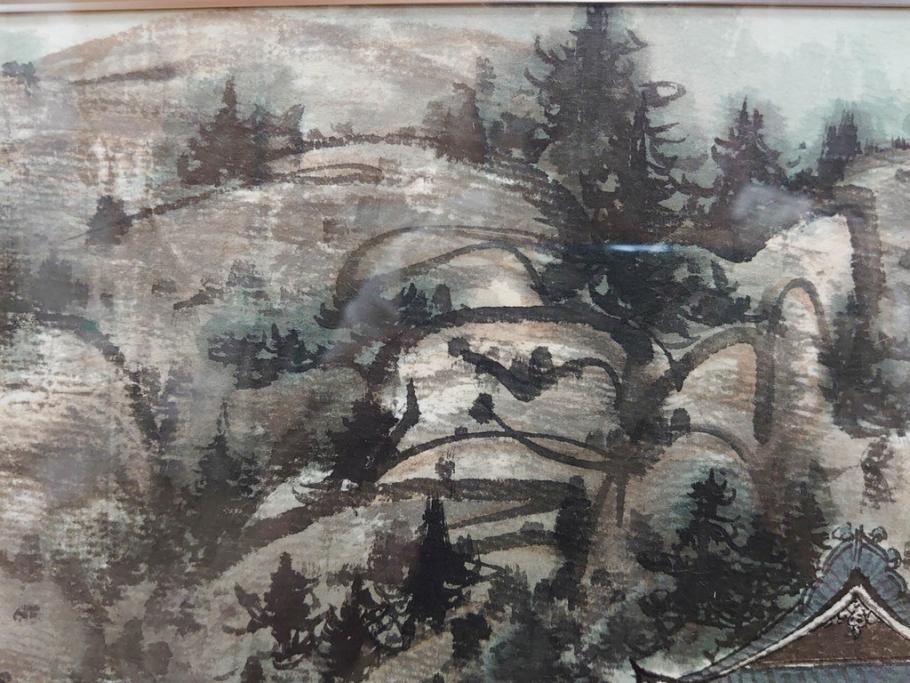 真作　中国　傅益瑶　15号　水墨画(墨絵、布引観音、風景画、女流画家、額装)(R-078410)