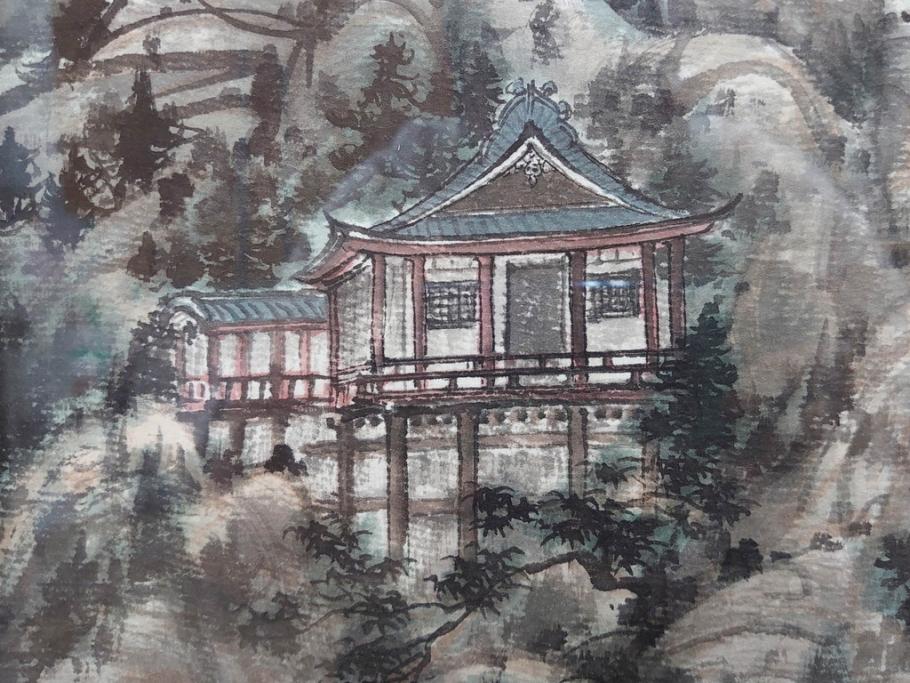 真作　中国　傅益瑶　15号　水墨画(墨絵、布引観音、風景画、女流画家、額装)(R-078410)