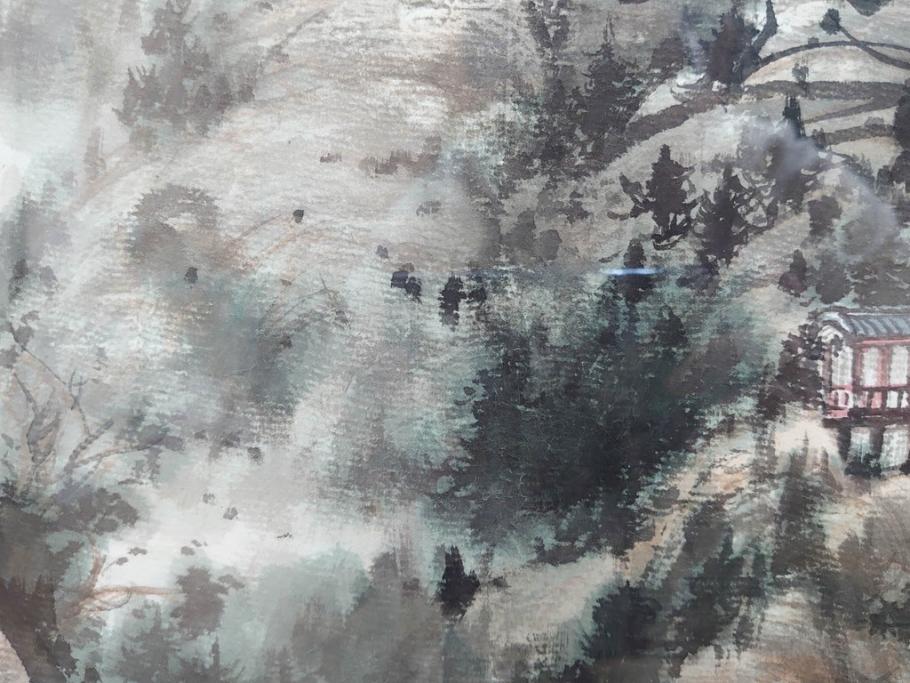 真作　中国　傅益瑶　15号　水墨画(墨絵、布引観音、風景画、女流画家、額装)(R-078410)