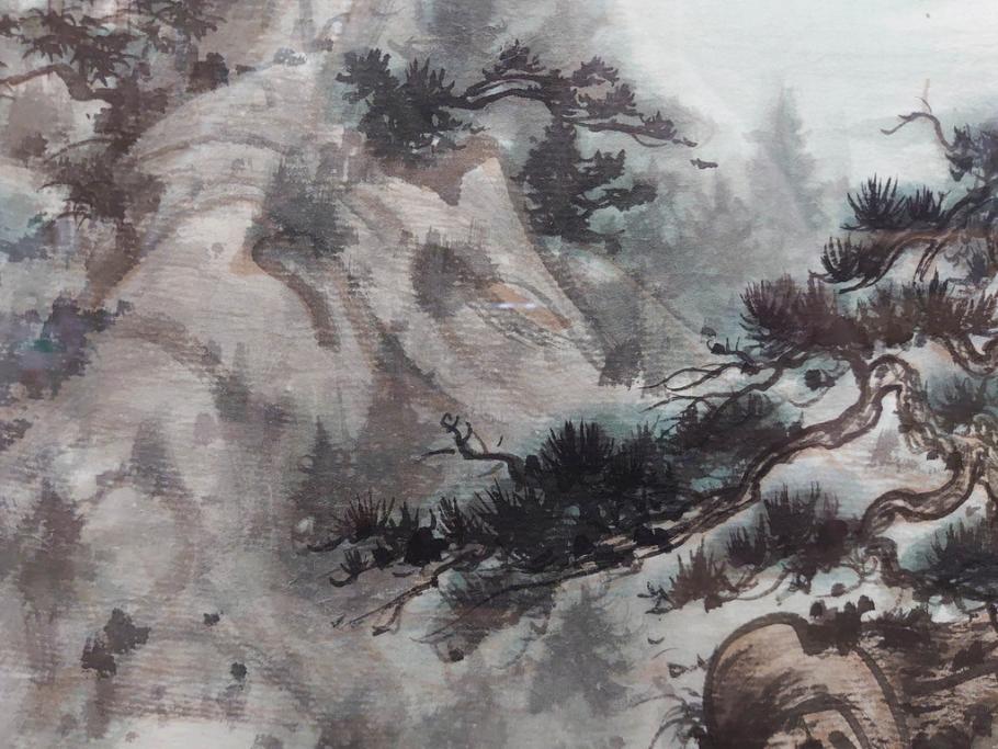 真作　中国　傅益瑶　15号　水墨画(墨絵、布引観音、風景画、女流画家、額装)(R-078410)