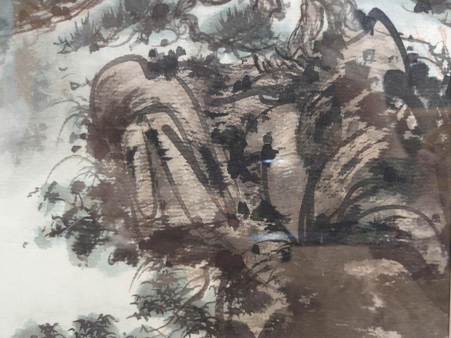 真作　中国　傅益瑶　15号　水墨画(墨絵、布引観音、風景画、女流画家、額装)(R-078410)