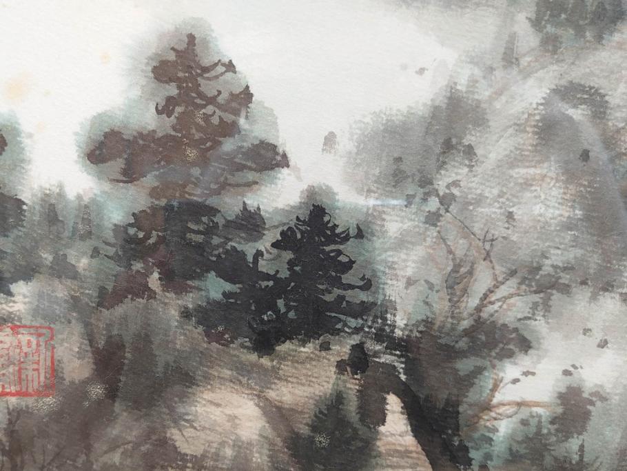 真作　中国　傅益瑶　15号　水墨画(墨絵、布引観音、風景画、女流画家、額装)(R-078410)