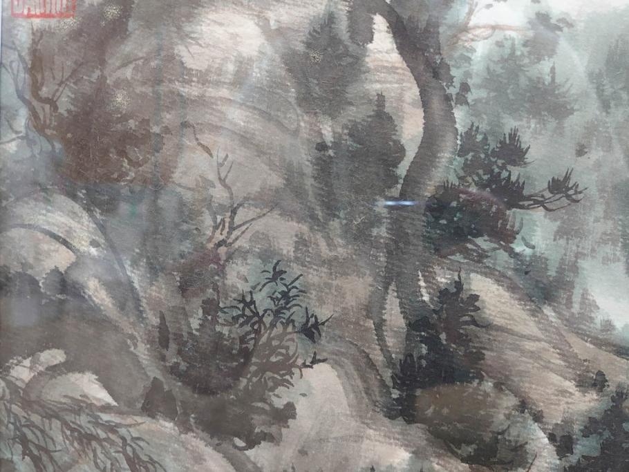 真作　中国　傅益瑶　15号　水墨画(墨絵、布引観音、風景画、女流画家、額装)(R-078410)