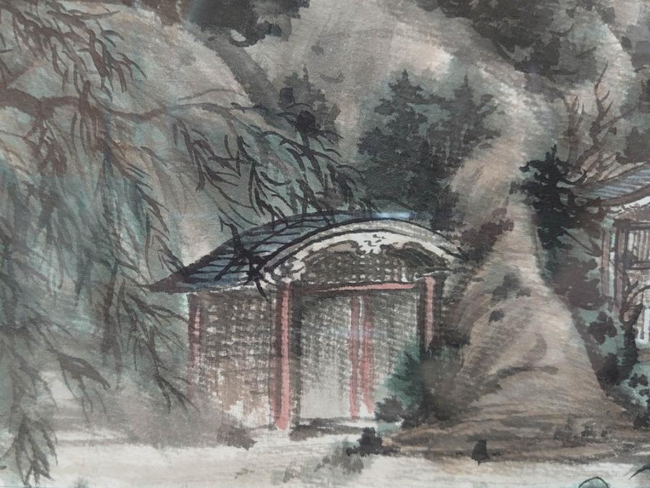 真作　中国　傅益瑶　15号　水墨画(墨絵、布引観音、風景画、女流画家、額装)(R-078410)