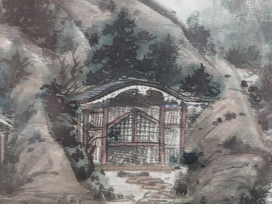真作　中国　傅益瑶　15号　水墨画(墨絵、布引観音、風景画、女流画家、額装)(R-078410)